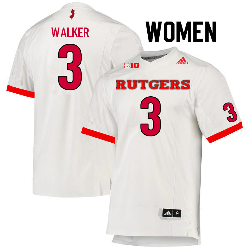 Women #3 Moses Walker Rutgers Scarlet Knights College Football Jerseys Sale-White - Click Image to Close